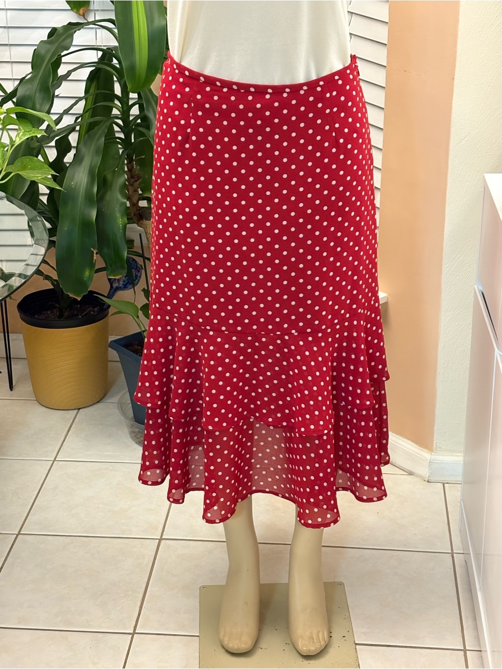 Emma James Red Polka Dot Slip Dress with Ruffle Hem